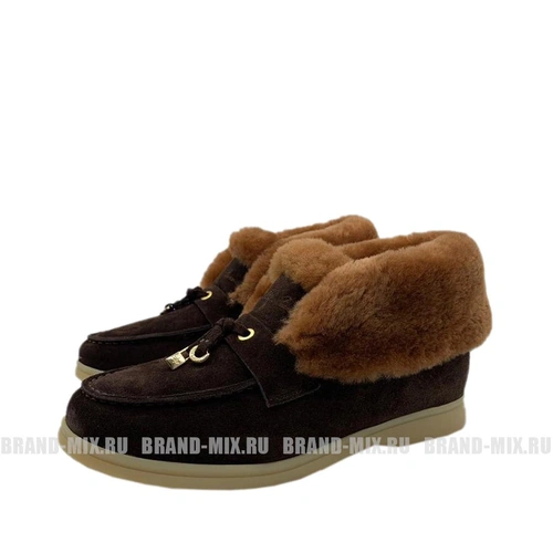 Зимние ботинки женские Loro Piana (Лоро Пиано) Suede Boots and Fur Chocolate фото-3