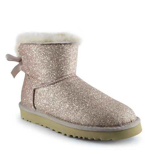 Угги женские с пайетками UGG Mini Bailey Bow Sparkle Fashion Gold фото-3