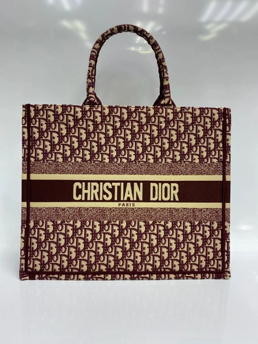 Женская сумка Dior из жаккардовой ткани коричневая 41/34/15 см