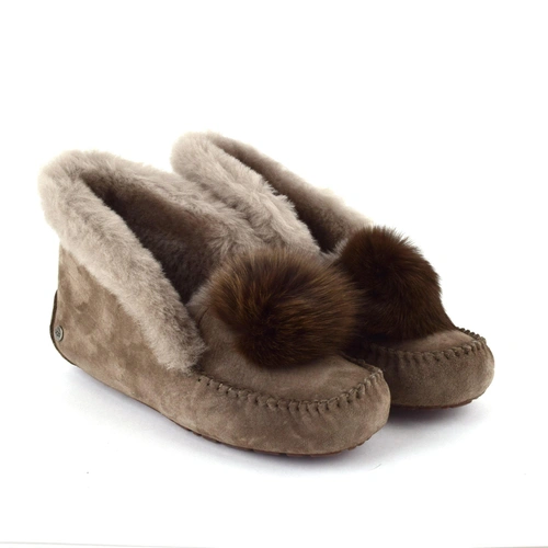 Угги женские мокасины UGG Alena Pom Pom Chocolate фото-7