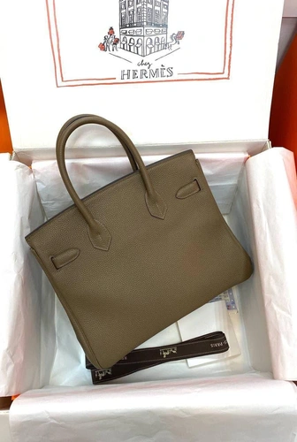 Женская кожаная сумка Hermes Birkin бежевая премиум-люкс 30 фото-3