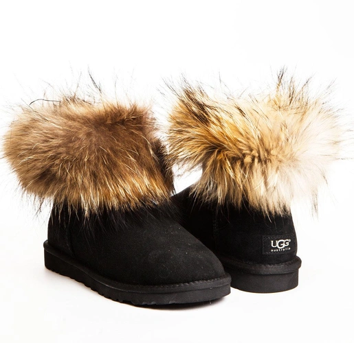 Угги женские ботинки UGG Mini Fox Fur Black фото-4