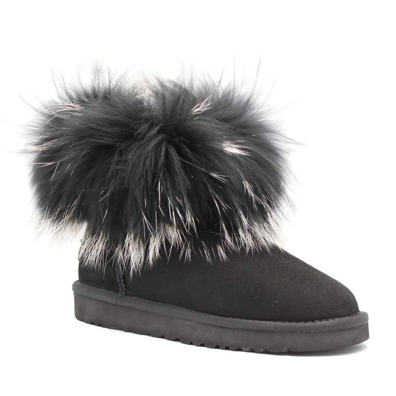 Угги женские ботинки UGG Mini Fox Fur Ultra Black фото-2